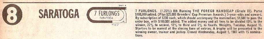 G1 Forego, SAR, R8, 8/23/87