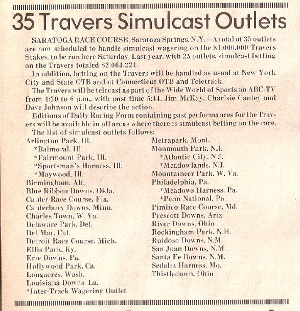 Travers simulcast outlets