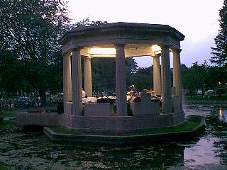 Congress Park band concert at dusk