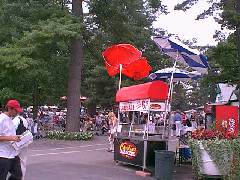 Wind catches some vendors umbrellas
