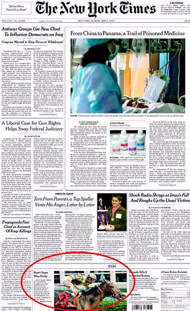 New York Times, front page, 5/6/07