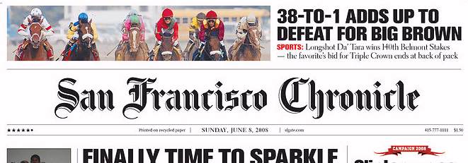 San Francisco Chronicle, front page, 6/08/08