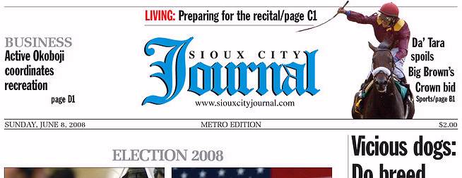 Sioux City Journal, front page, 6/08/08