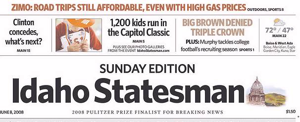 Idaho Statesman, front page, 6/08/08
