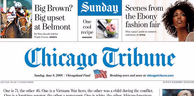 chicago tribune front page. Chicago Tribune, front page,