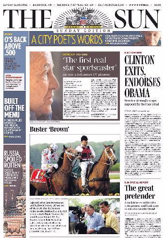 Baltimore Sun, front page, 6/08/08