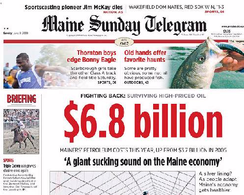 Maine Sunday Telegram, front page, 6/08/08