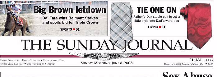 Sunday Journal, front page, 6/08/08
