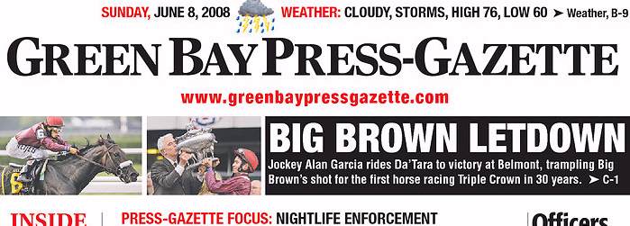 Green Bay Press-Gazette, front page, 6/08/08