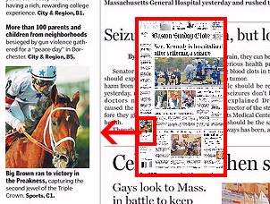 Boston Globe, front page, 5/18/08