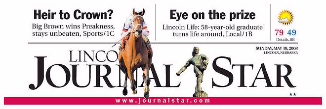 Lincoln [Neb] Journal Star, front page, 5/18/08
