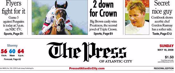 The Press of Atlantic City, front page, 5/18/08