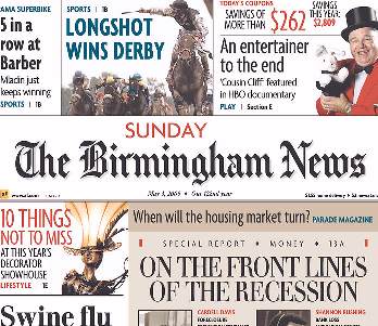 Birmingham News/Alabama, front page, 5/03/09