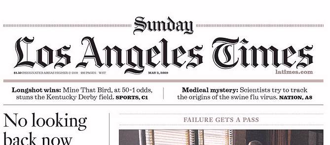 Los Angeles Times, front page, 5/03/09