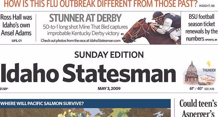 Idaho Statesmen, front page, 5/03/09