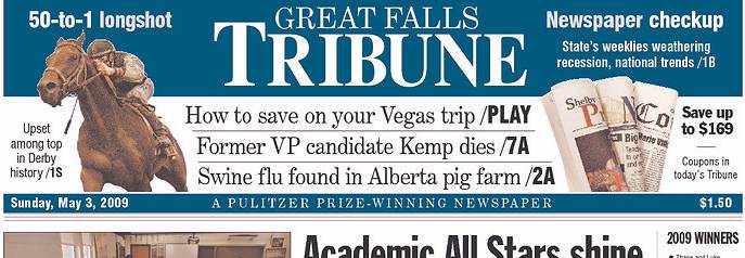Great Falls Tribune, Montana, front page, 5/03/09
