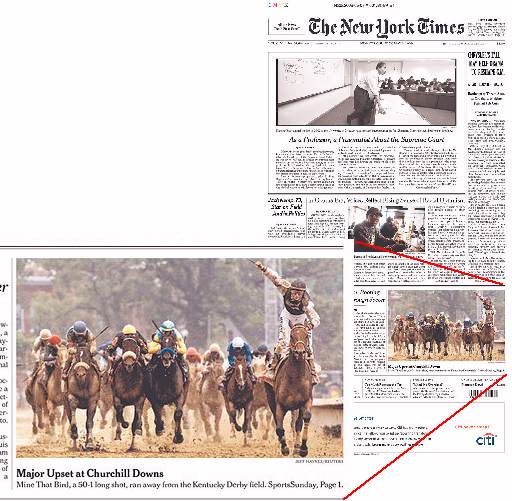 New York Times, front page, 5/03/09
