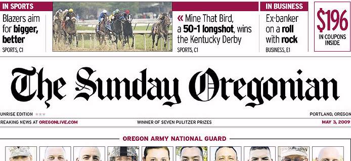 The Sunday Oregonian, front page, 5/03/09