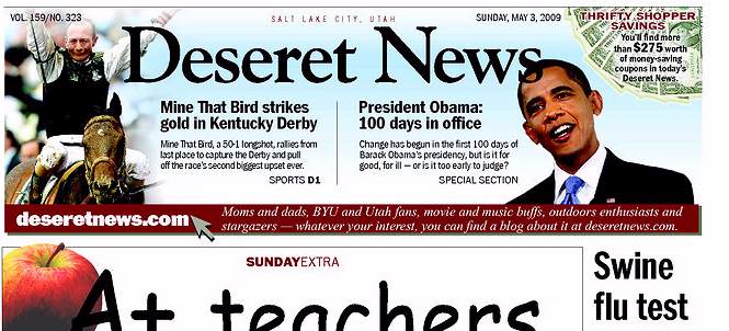 Deseret News, Utah, front page, 5/03/09