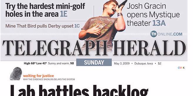 Telegrapg Herald, Iowa, front page, 5/03/09
