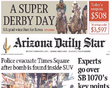 Arizona Daily Star, front page, 5/02/10