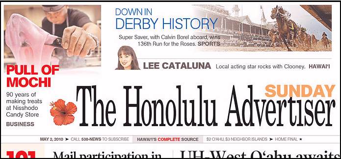 Honolulu Advertiser, front page, 5/02/10
