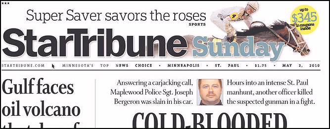 Star Tribune, front page, 5/02/10