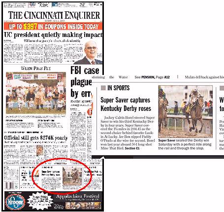 Cincinnati Enquirer, front page, 5/02/10