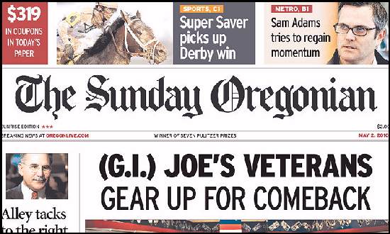 Sunday Oregonian, front page, 5/02/10