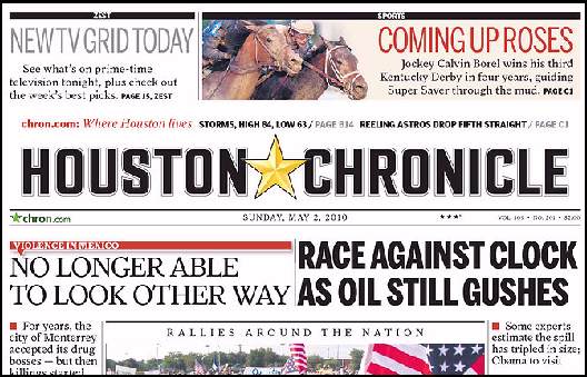 Houston Chronicle, front page, 5/02/10